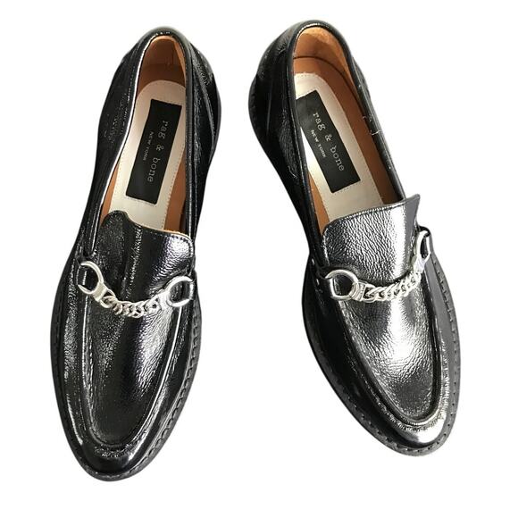 Rag & Bone Curtis Loafer Shoe Wmns Sz 40 Black Patent Leather 1 1/4" Heel Chunky - Picture 1 of 7